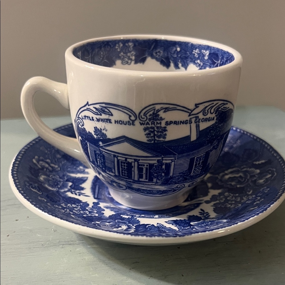 Blue and White Teacup with Saucer
